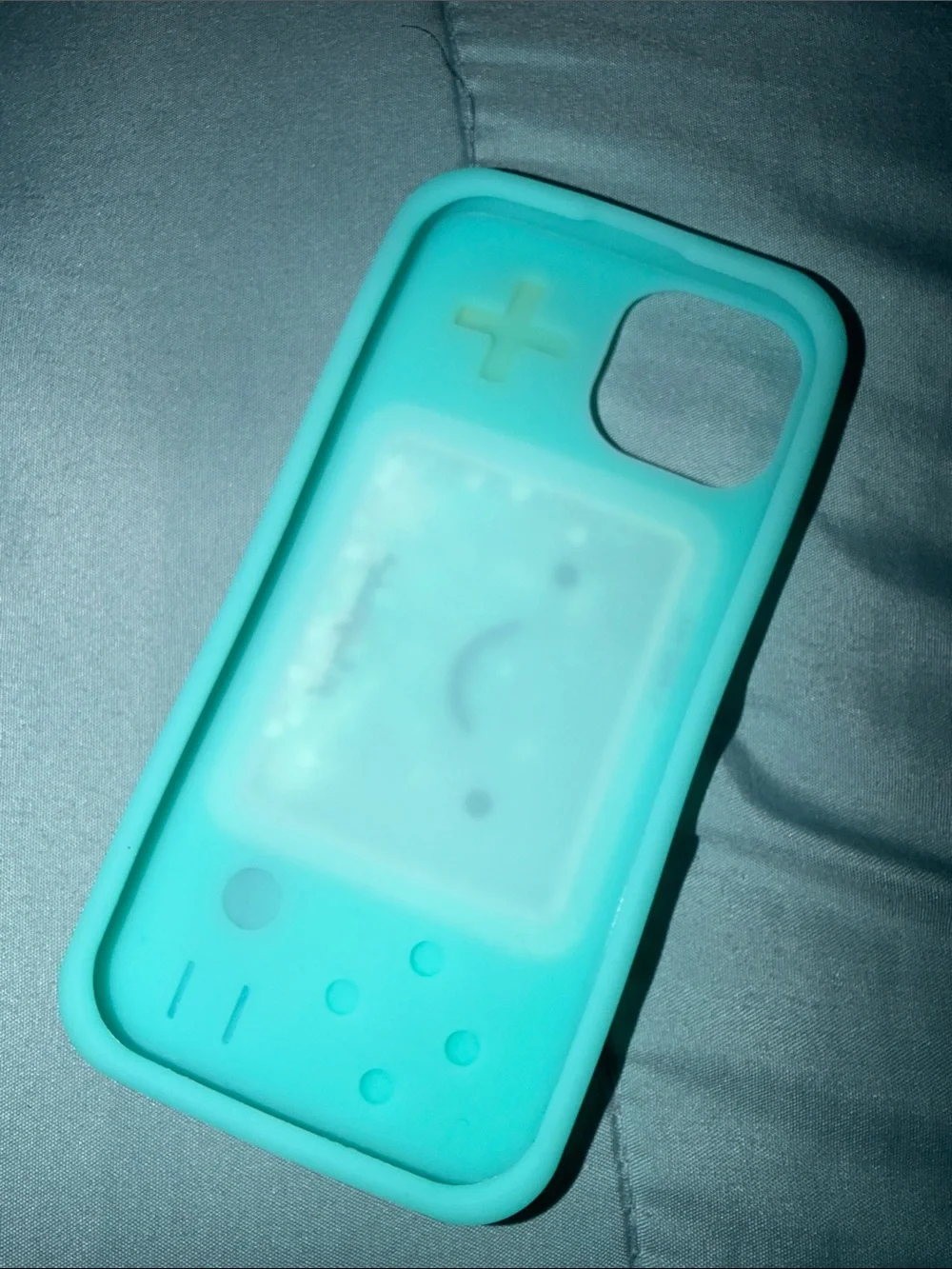 Silicone Game Console Style Phone Case with Glitter Screen - Teal **IPHONE15